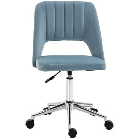 Mid Back Office Chair Velvet Fabric Swivel Scallop Shape Computer Desk Chair, Sky Blue