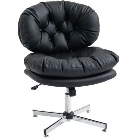 Computer Desk Chair, Armless Office Chair with Wide Padded Seat and Adjustable Height, Black