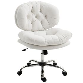 Computer Desk Chair, Armless Office Chair with Wide Padded Seat and Adjustable Height, Cream White