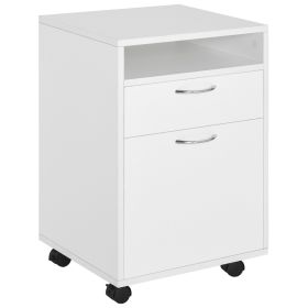 24" Small Filing Cabinet with Open Compartment, Drawer and Wheels, Home Office Storage Cabinet, White