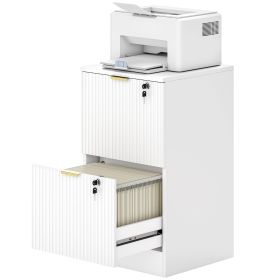 Lockable Filing Cabinet with 2 Fluted Drawers, File Cabinet with Adjustable Hanging Rails for A4 Letter Files, White