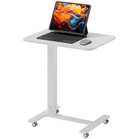 Pneumatic Standing Desk Adjustable Height, Mobile Stand Up Desk with Wheels, 43 Inch Portable Rolling Table, White