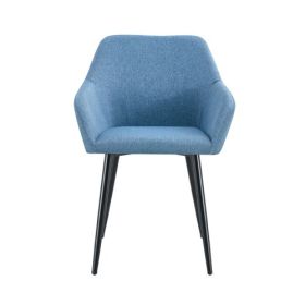 Leisure Modern Living Dining Room Accent Arm Chairs Club Guest With Strong Black Metal Legs, Set Of 2, TEDDY Fabric Beige (Color: Blue)