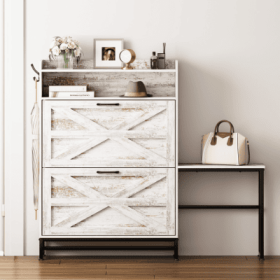 Shoe Cabinet, Entry Home Shoe Cabinet, Entrance Balcony Storage Cabinet, Large Capacity Shoe Rack, White (Color: White)