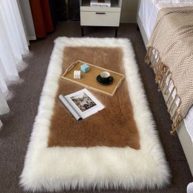 1pc, Soft and Durable Wool Carpet for Bedroom and Bedside - Perfect for Long Hair and Thickened Floor Mat (Color: White Edge Khaki Core, size: 23.62*62.99inch)